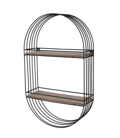 Étagère murale ovale 2 niveaux métal et bois 30,5x10,5x50,5cm