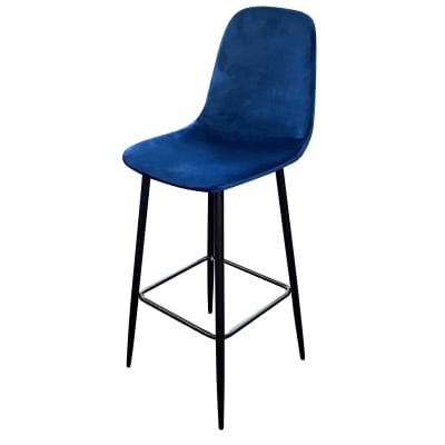 Tabouret de bar métal noir et assise velours bleu 42x47x108cm