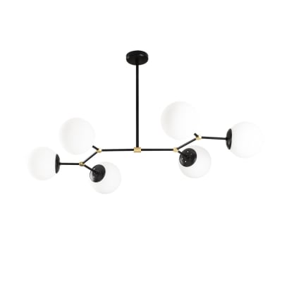 Suspension noir 6 lumières avec abat-jour en verre opale