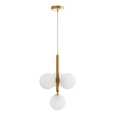 Suspension à 4 boules en verre blanc et finition bronze