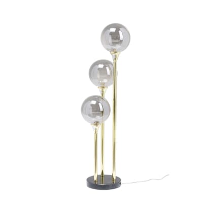 Lampadaire 3 globes en verre, acier doré et marbre h83