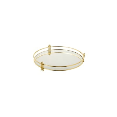Plateau rond en métal doré et miroir 30x30x5cm