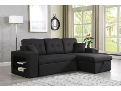 Canapé d'angle convertible 3 places en tissu noir