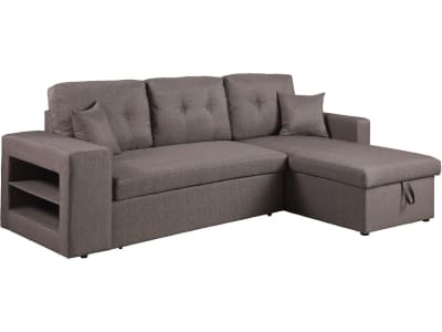 Canapé d'angle convertible 3 places en tissu taupe