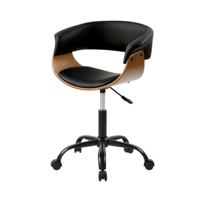 Chaise de bureau pivotante sur roulettes en bois et pu noir