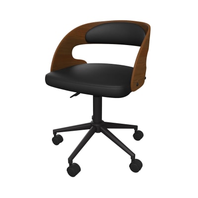 Chaise de bureau pivotante en bois foncé et pu noir