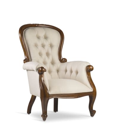 Fauteuil en bois d'acajou marron et polyester blanc