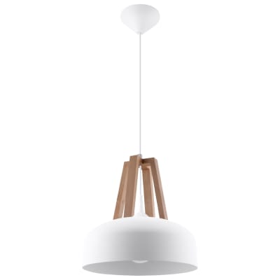 Suspension Acier Blanc/Bois Naturel E27 1 Casco