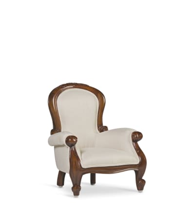 Fauteuil baby en bois d'acajou marron et polyester blanc
