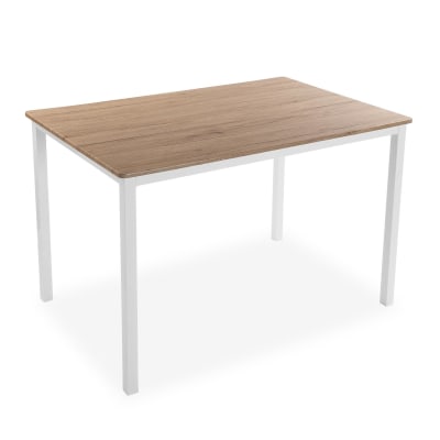 Table à manger pour 6 personnes en imitation bois et métal blanc