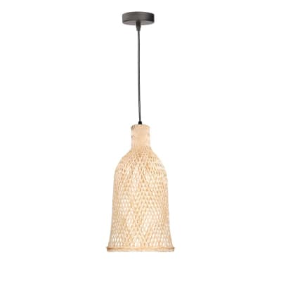 Suspension en rotin tressé et métal noir 21cm