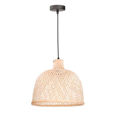 Suspension en rotin tressé et métal noir 35cm