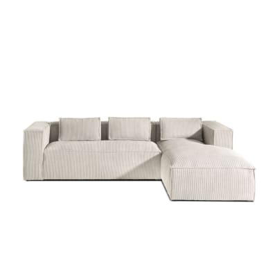 Canapé d'angle droit 4 places en velours côtelé beige