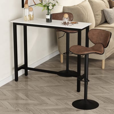 Table de bar 100h cm châssis acier noir plateau aspect marbre blanc