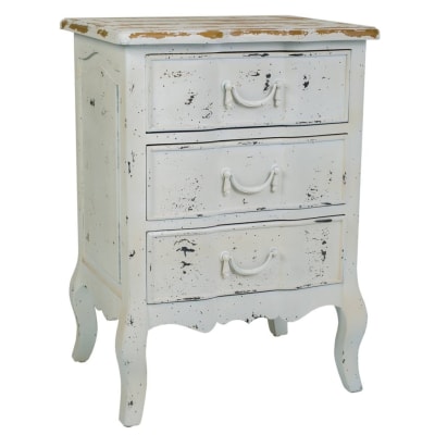 Table de chevet  en bois laqué blanc vieilli 50x40x70h