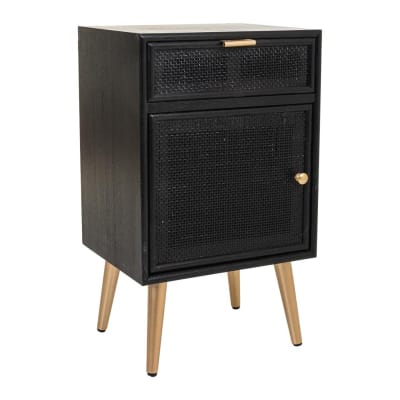 Table de chevet en bois et treillis laqué noir 42x36,5x71h