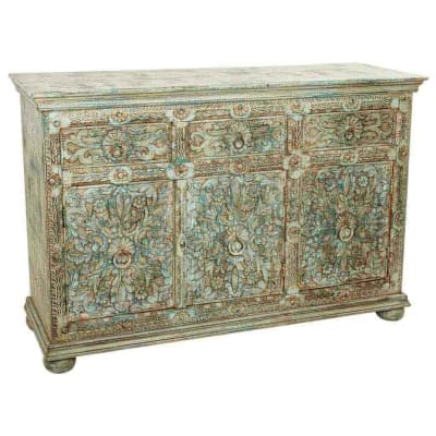 Buffet en bois sculpté vert 147x45x96h