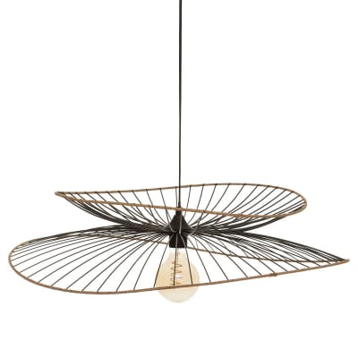 Suspension métal et rotin noir D69,5cm