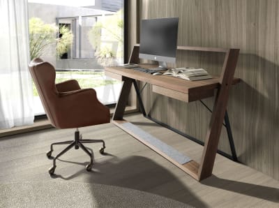 Bureau effet bois noyer et acier noir