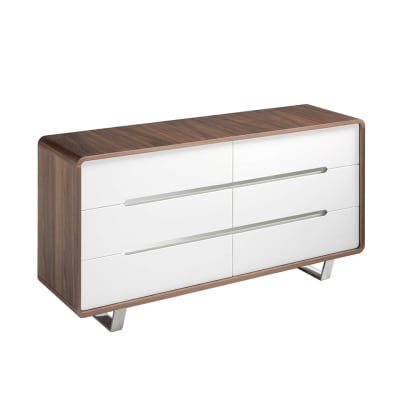 Commode effet bois noyer et acier chromé