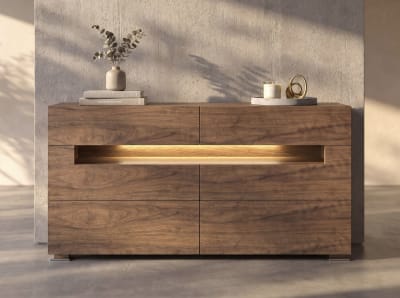 Commode effet bois noyer et éclairage intérieur