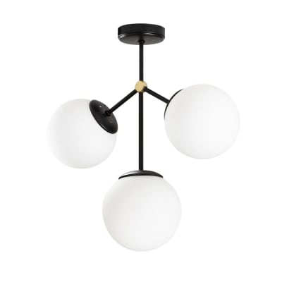 Plafonnier noir à 3 lumières avec détails dorés