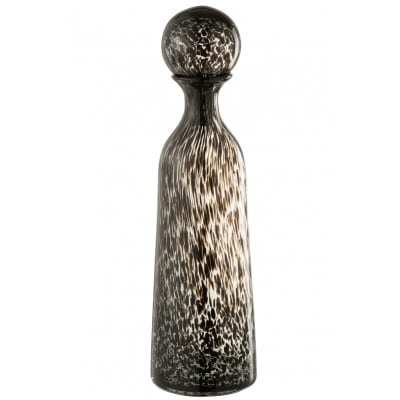 Bouteille + bouchon pois décorative haut verre noir H44,5cm