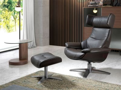 Fauteuil pivotant relax en cuir brun