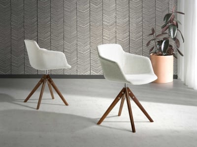 Chaise pivotante en tissu et effet bois noyer