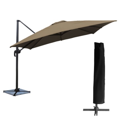 Parasol déporté carré 3x3m aluminium toile taupe avec housse