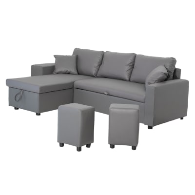 Canapé d'angle convertible 3 places en simili gris