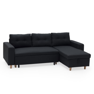 Canapé d'angle convertible 3 places en tissu gris anthracite