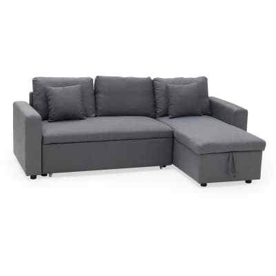 Canapé d'angle convertible 3 places en tissu gris