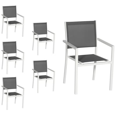 Lot de 6 chaises en aluminium blanc et textilène gris