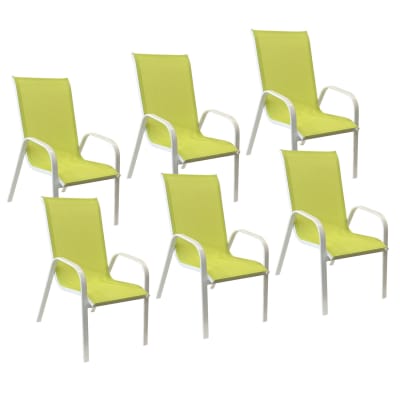 Lot de 6 chaises en textilène vert et aluminium blanc