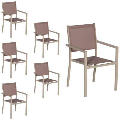 Lot de 6 chaises en aluminium taupe et textilène taupe