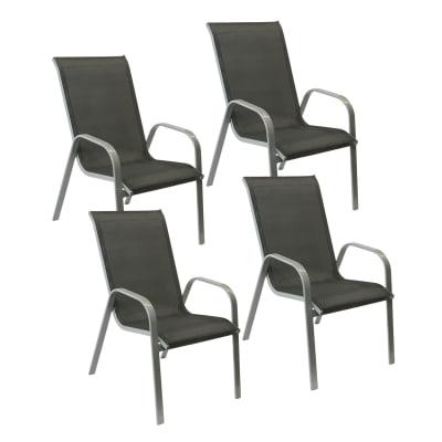 Lot de 4 chaises en textilène gris et aluminium gris