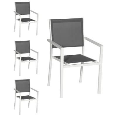 Lot de 4 chaises en aluminium blanc et textilène gris