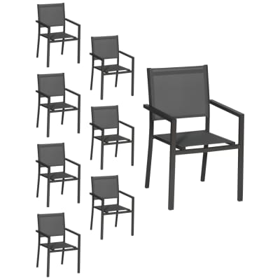 Lot de 8 chaises en aluminium anthracite et textilène gris