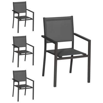 Lot de 4 chaises en aluminium anthracite et textilène gris