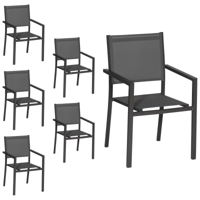 Lot de 6 chaises en aluminium anthracite et textilène gris