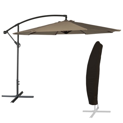 Parasol déporté rond 3m en acier et toile taupe avec housse