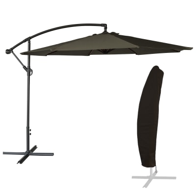 Parasol déporté rond 3,50m en acier toile grise avec housse