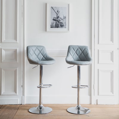 Lot de 2 tabourets de bar en simili cuir gris