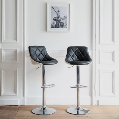 Lot de 2 tabourets de bar en simili cuir noir et blanc