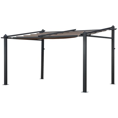 Pergola murale 3x4m en aluminium anthracite avec toile taupe