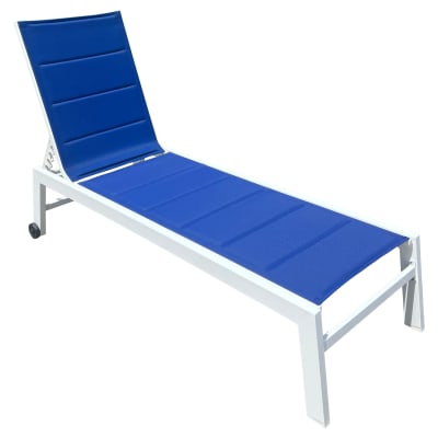Bain de soleil en textilène bleu et aluminium blanc