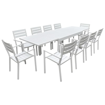 Salon de jardin table 132/264cm en aluminium blanc