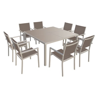 Salon de jardin 8 places en aluminium taupe
