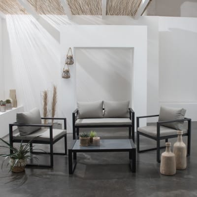 Salon de jardin 4 places en tissu gris aluminium anthracite